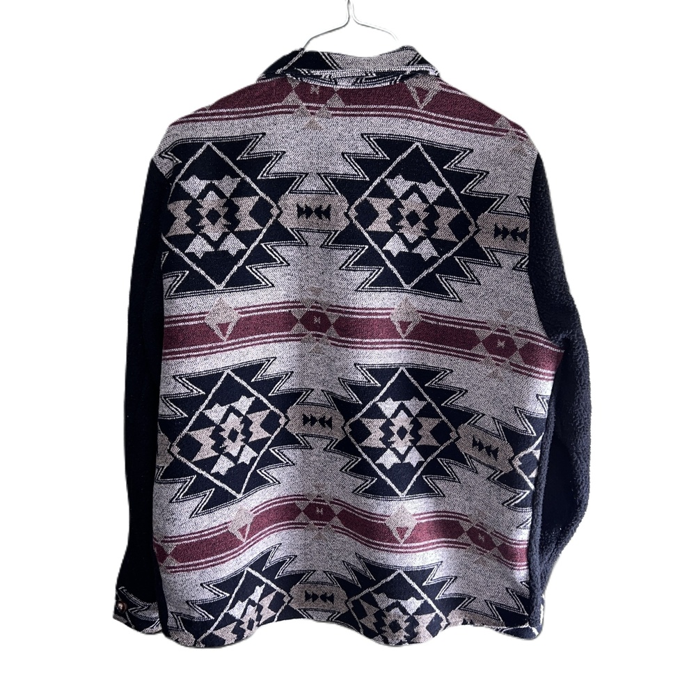 Mens Patterned Multi-Color Fleece Button Up Geometric Shacket Size Medium - Picture 3 of 5